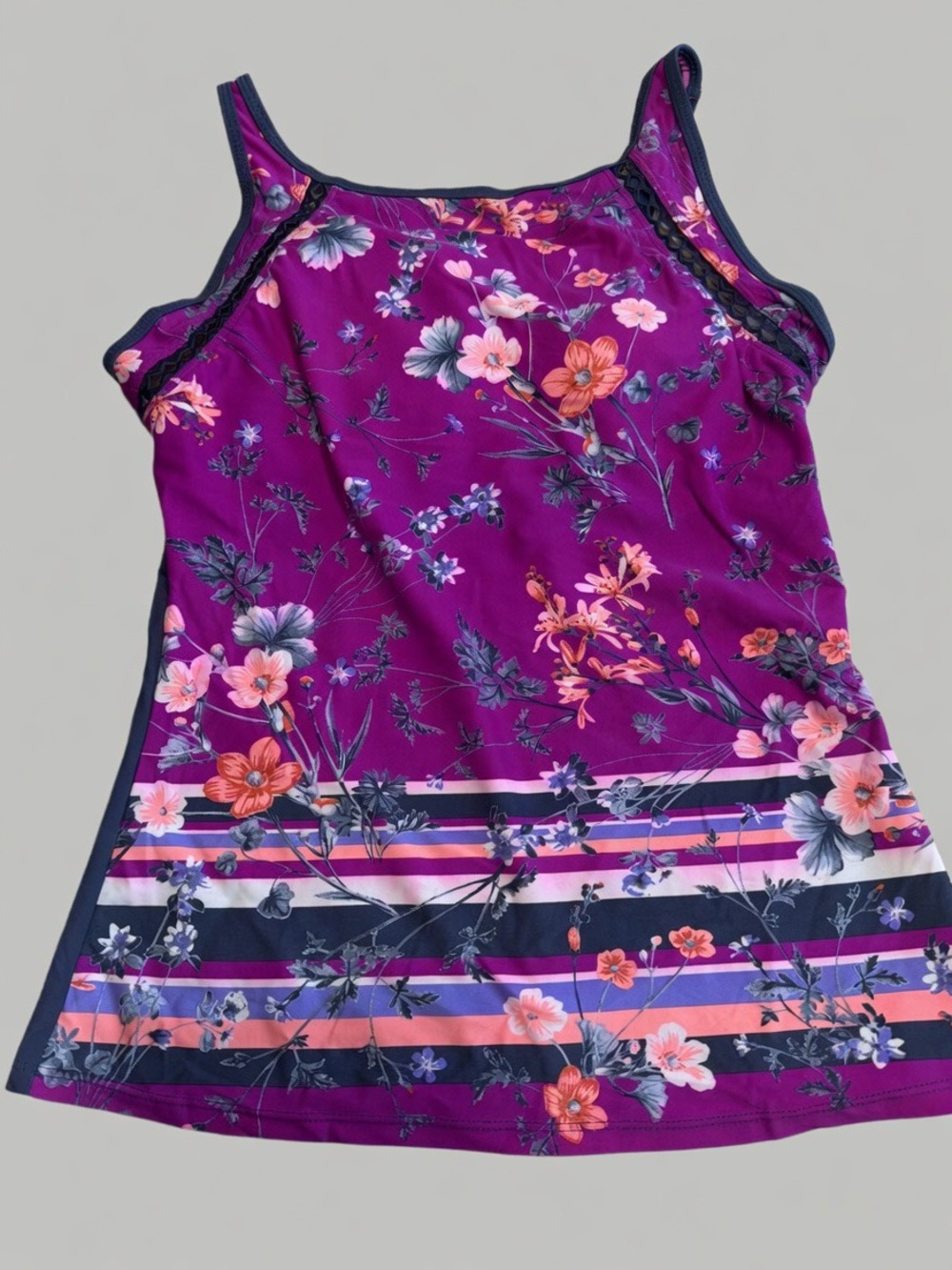 Free Country Womens Tankini Top M Medium  8-10 Purple Floral Tank Swim